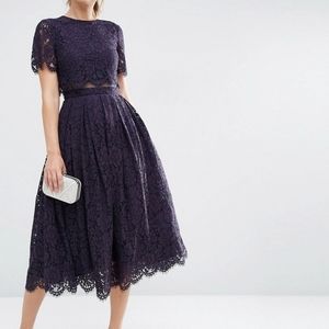ASOS Lace Crop Top Midi Prom Dress Navy/Purple